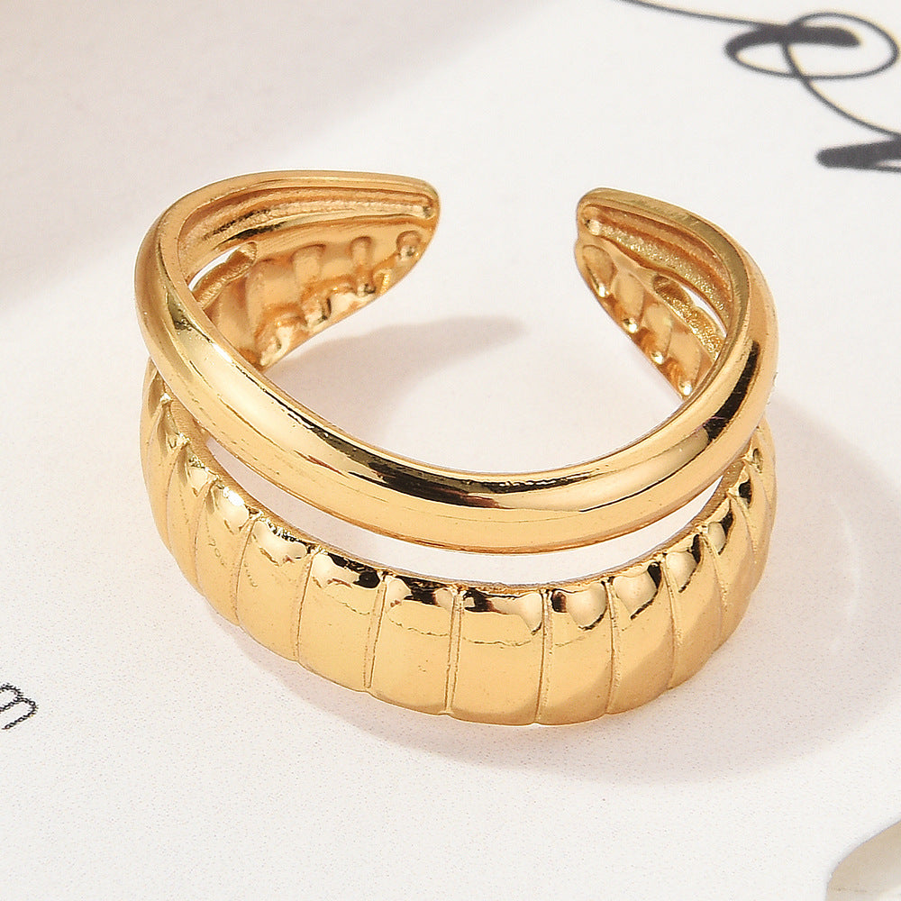 Wholesale Gold Plated Titanium Steel Geometric Eye Adjustable Ring Boutique Resale