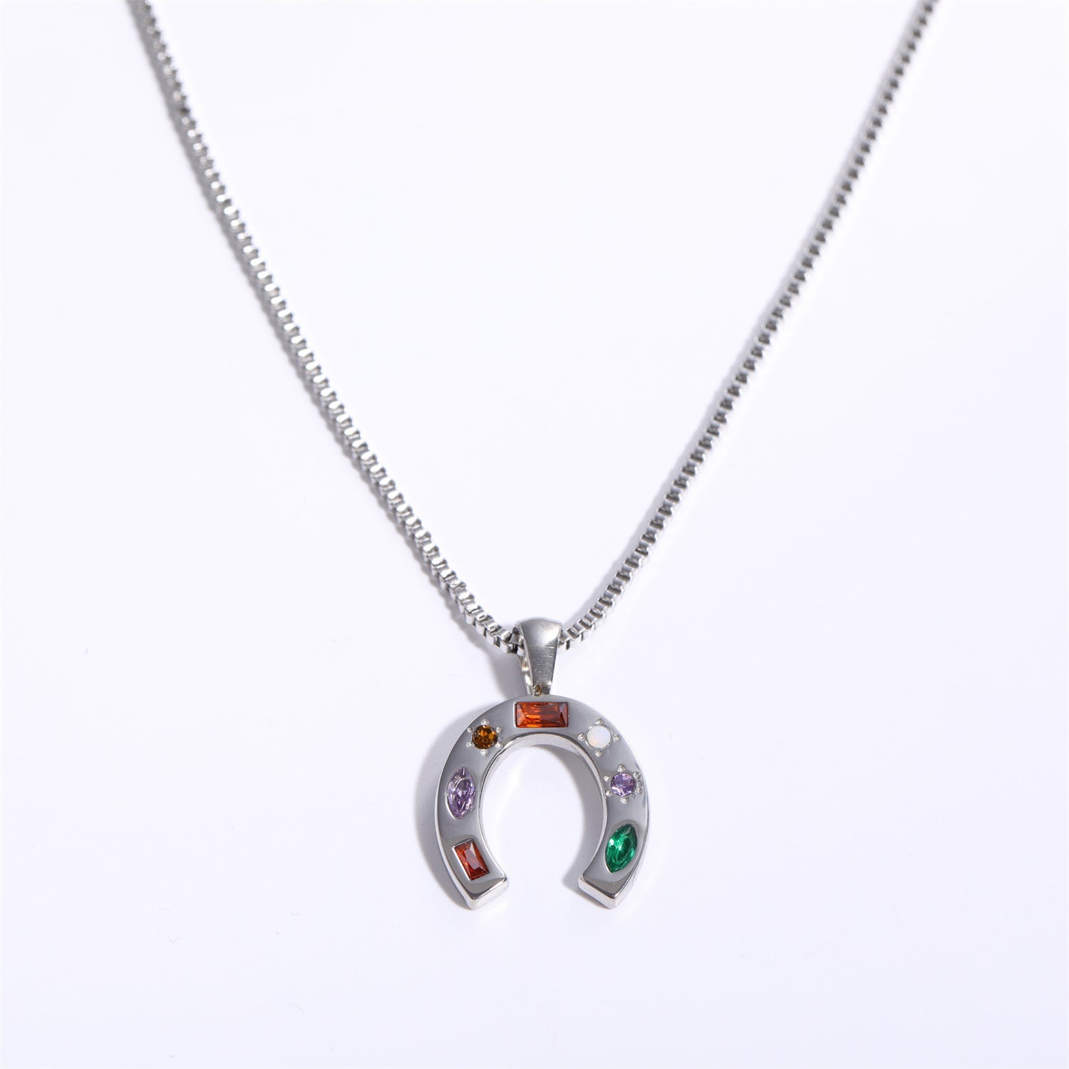 Wholesale U Shaped Kaleidoscope Embedded Zirconium Necklace Stainless Steel ACC-NE-HS019