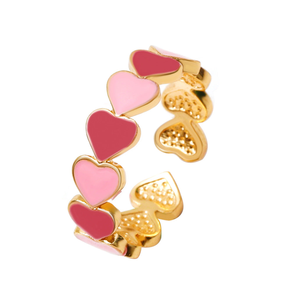 Wholesale pink love  sweet open heart-shaped ring