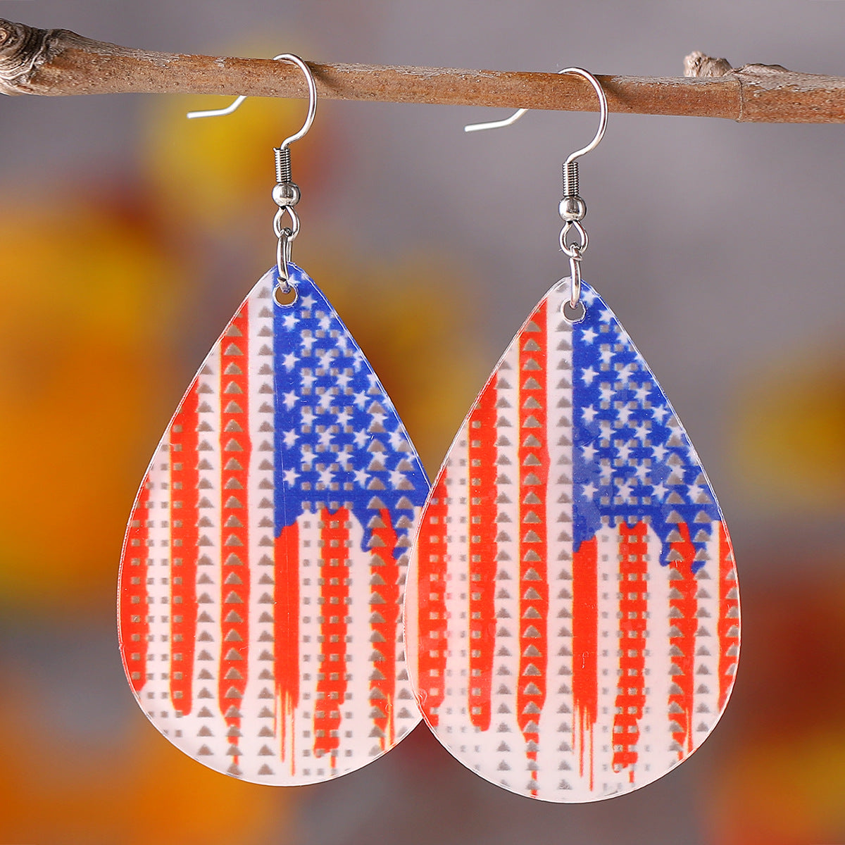 Wholesale of American Independence Day Droplet Wings, Flag Glasses, Acrylic Double Sided Earrings ACC-ES-ChuLian013