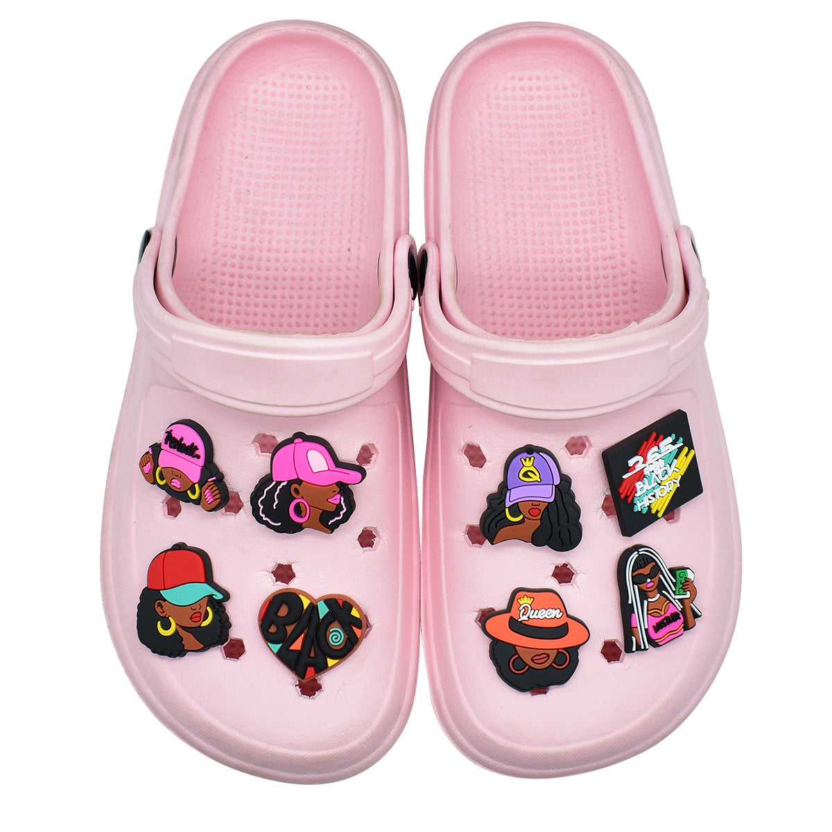 Wholesale  Random 100pcs  Black Girl SeriesPVC Soft Rubber Shoe Buckle Decoration