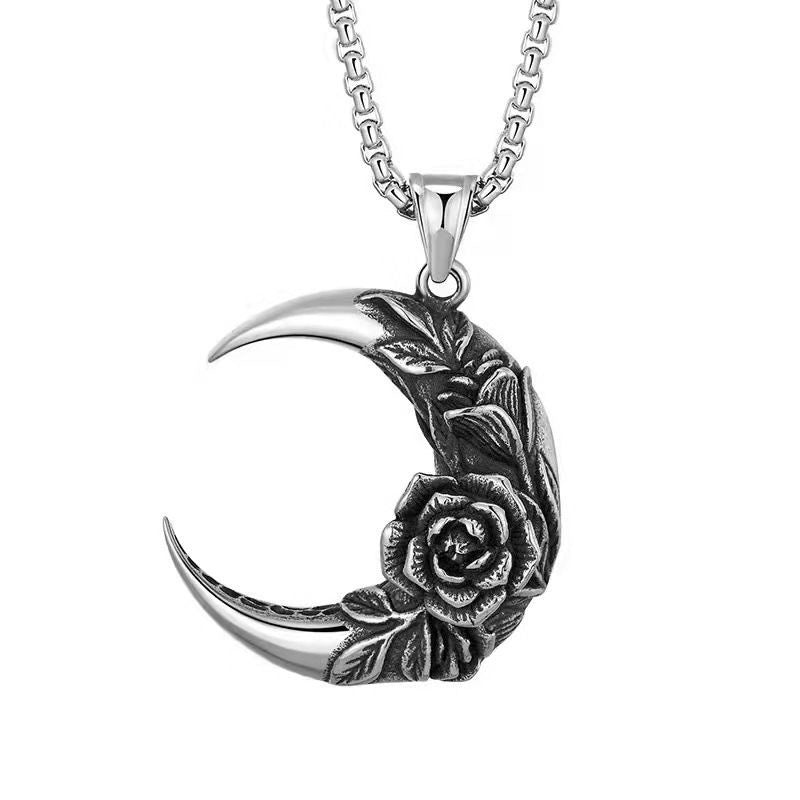 Wholesale Retro Gothic Rose Dark Moon Pendant Necklace,  Zinc Alloy Plated,  Fashion Accessory for Women