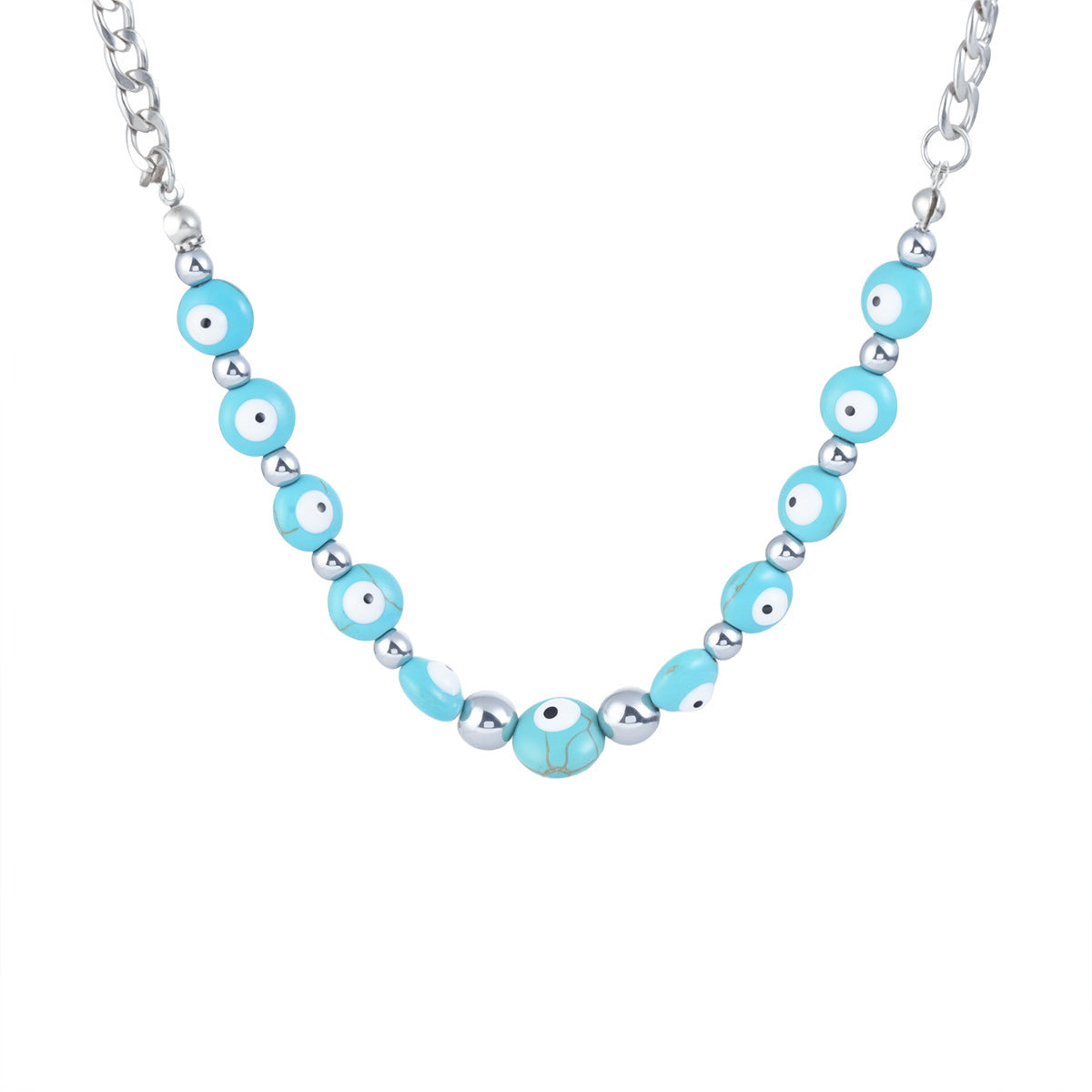 Wholesale Hip Hop Devil Eye Necklace Stainless Steel Cuban Chain Unisex Jewelry Accessory