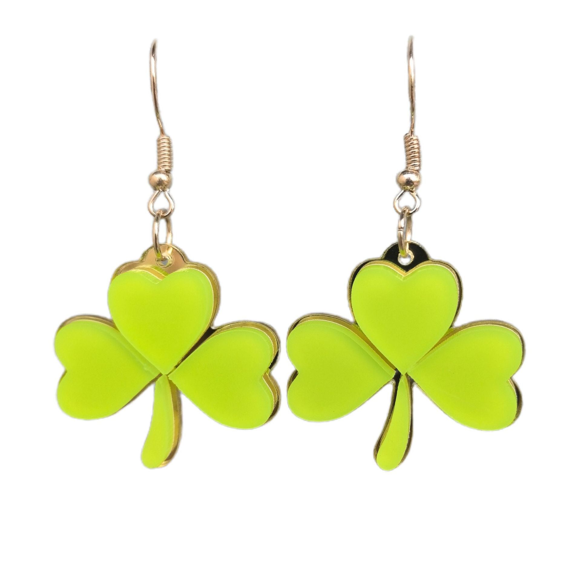 Wholesale Acrylic Green Fine Powder Clover  St. Patrick Earrings