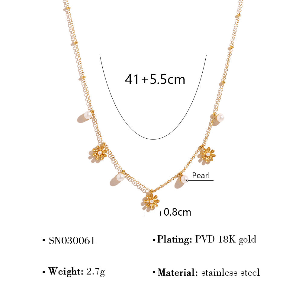 Wholesale  Stainless Steel Flower Pearl Necklace