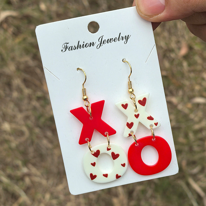 Wholesale Painted Red XO Love Valentine's Day Acrylic Earrings