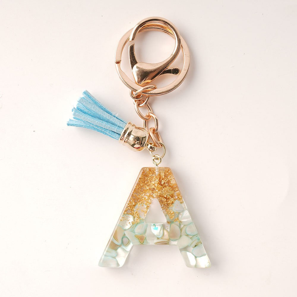Wholesale Blue Gold Tassel 26 English Letters Gold Keychains