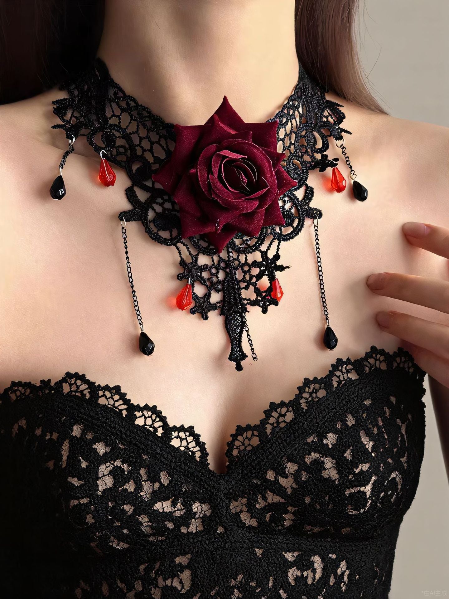 Wholesale  Retro Style  Red Rose Long Tassel Necklace