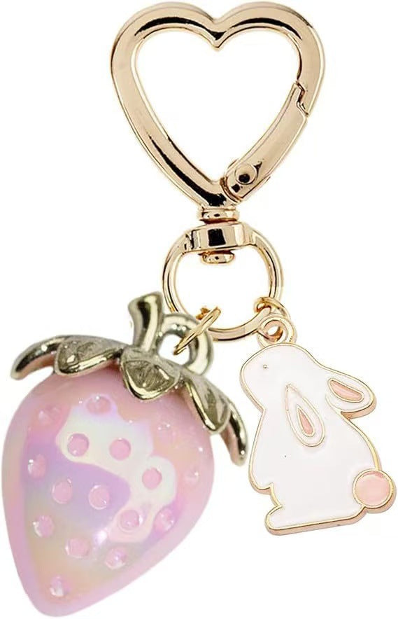 Wholesale Cute Strawberry Pearl Bow Bag Charm Keychain Plastic Resin Pendant Boutique Resale Car Key Accessory