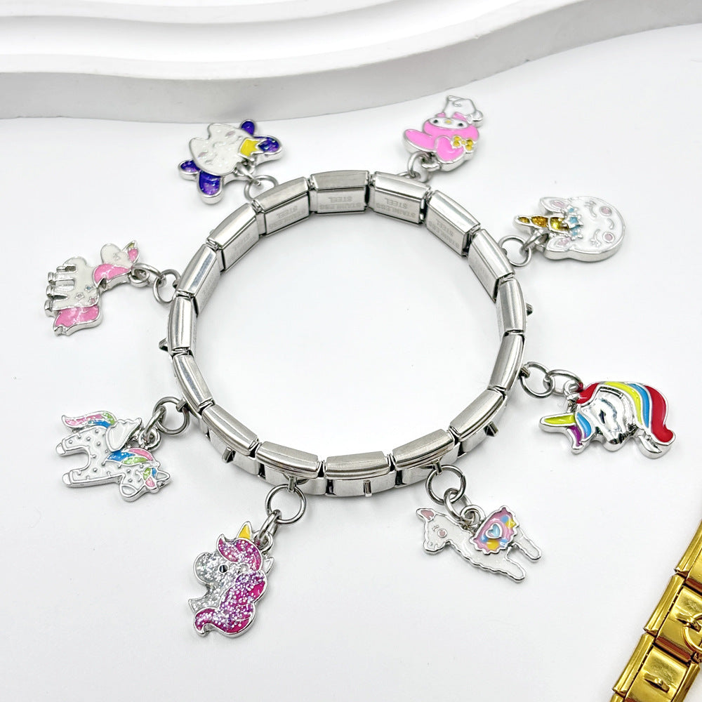 Wholesale Italian Charm Bracelet 9mm DIY Cute Pony Pendant  Creative Stainless Steel Composable Bracelet