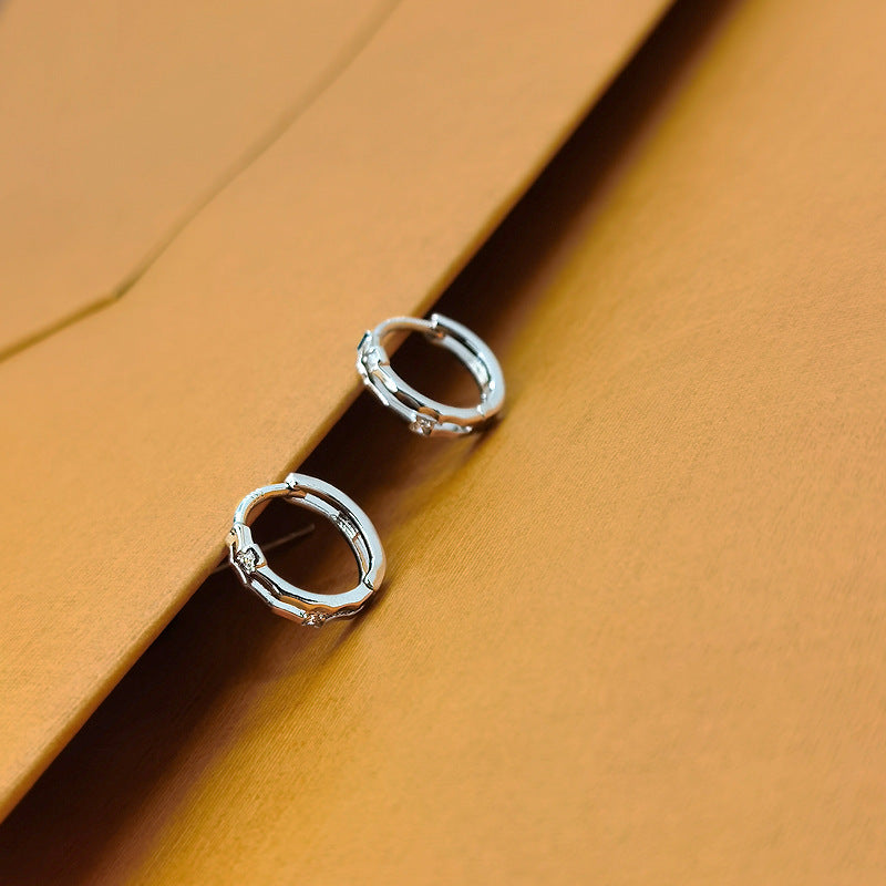 Wholesale Minimalist Double Layer Zircon Ear Studs Copper Electroplated Fashion Accessory for Boutique Resale