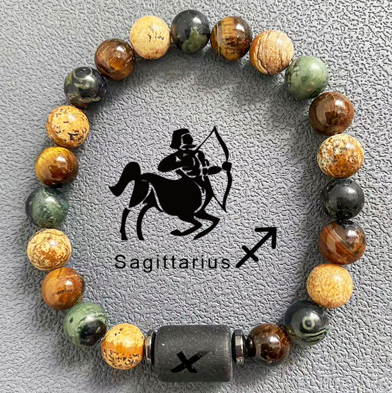 Wholesale 2pcs Zodiac Obsidian Natural Tiger Eye Stone Men's Beaded Bracelets ACC-BT-Xinc001