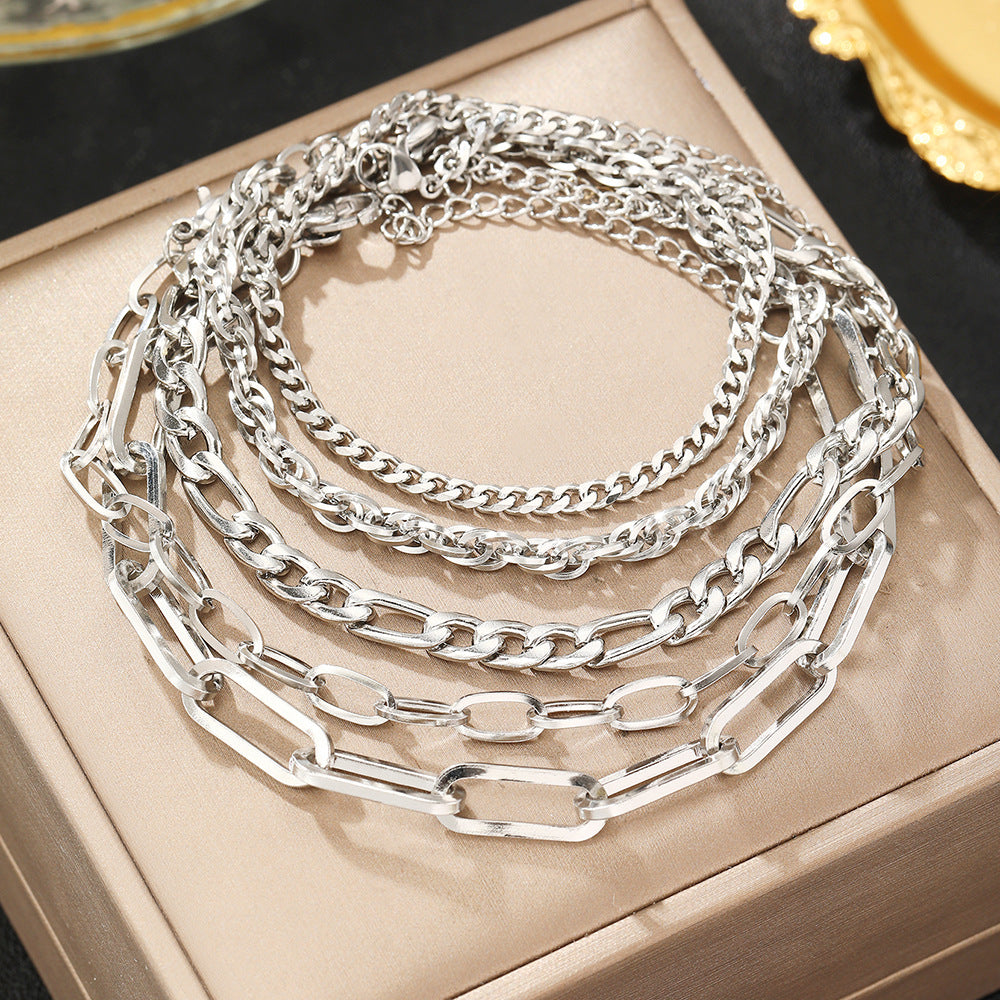 Wholesale Women S Electroplated Stainless Steel Boho Minimalist Chain Bracelet 5 Piece Set Layered Geometric Jewelry For Everyday Wear Party Gift