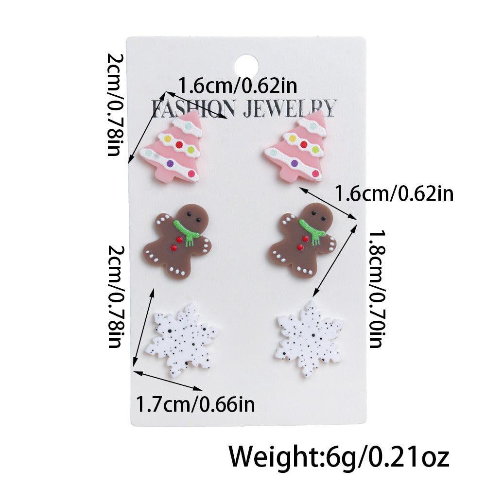 Wholesale  Acrylic Christmas Tree Gingerbread Man Snowflake Three-Piece Set Earrings