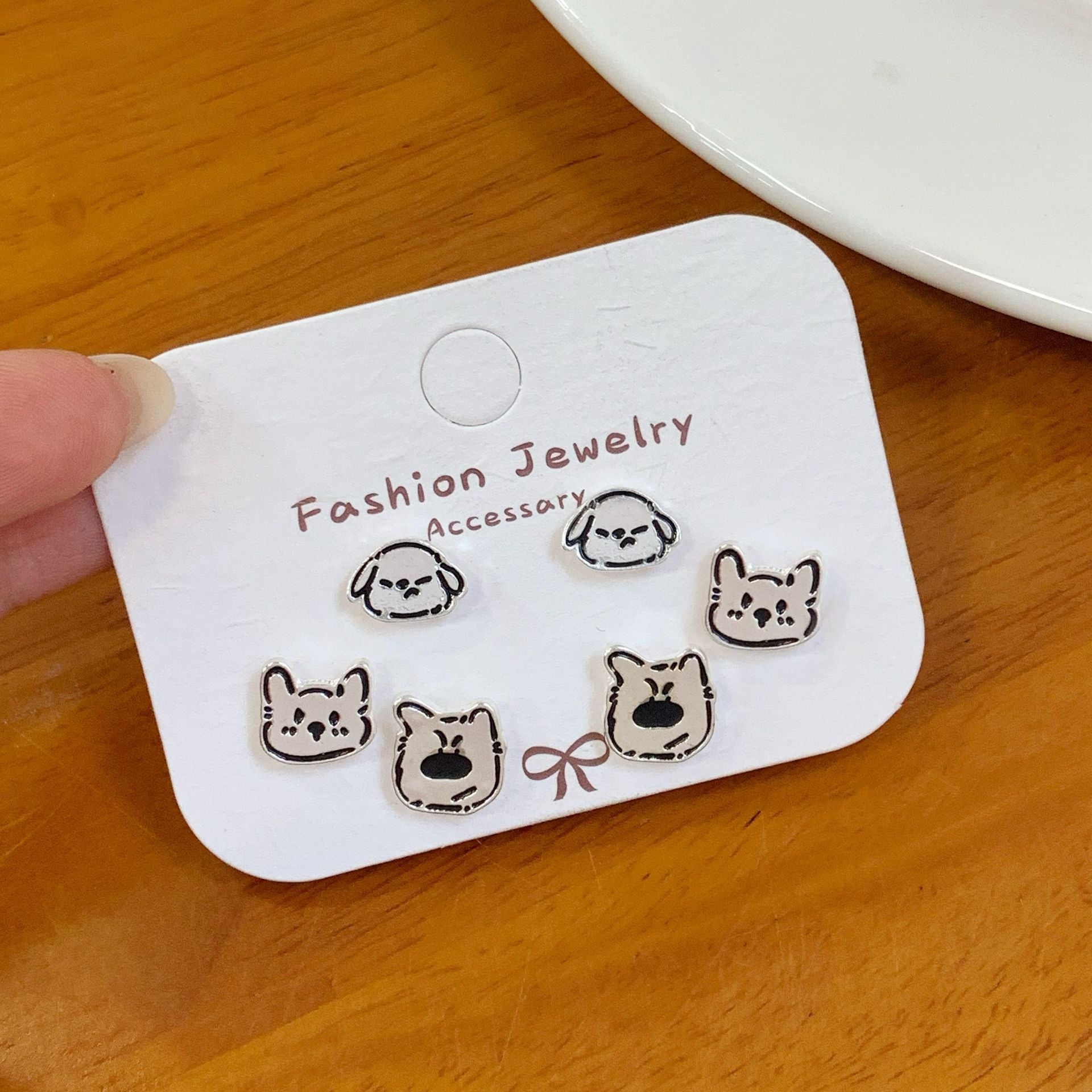 Wholesale Cartoon Cute Small Earrings Set Combination Silver Simple Compact  Earrings