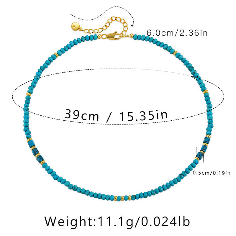 Wholesale Handmade Turquoise Beaded Necklace 18K Gold Plated Clavicle Chain Boutique Resale
