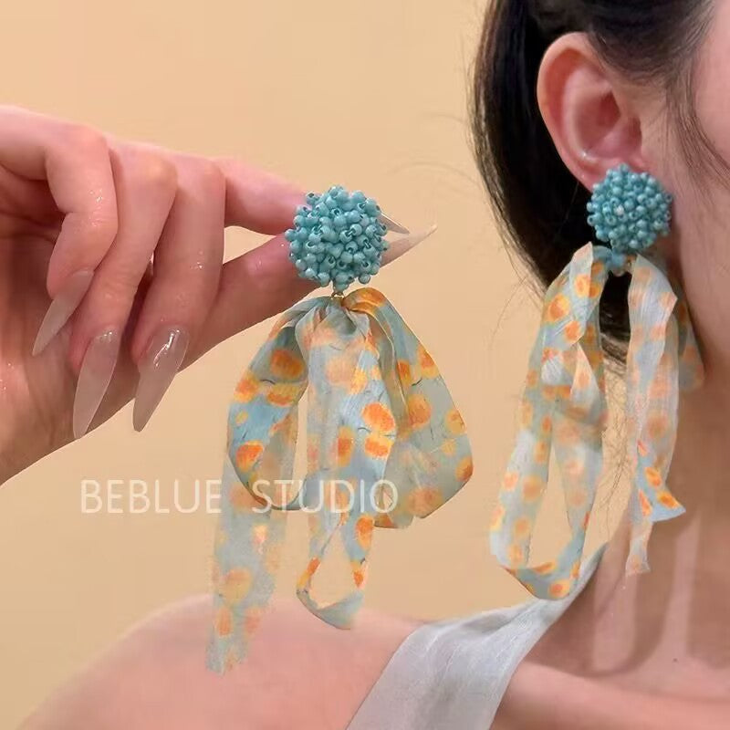 Wholesale Colorful fabric beaded summer earrings