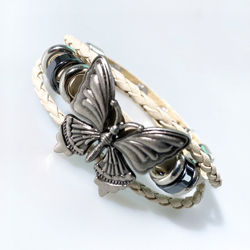 Wholesale  Retro Dark Butterfly Rock Leather Bracelet
