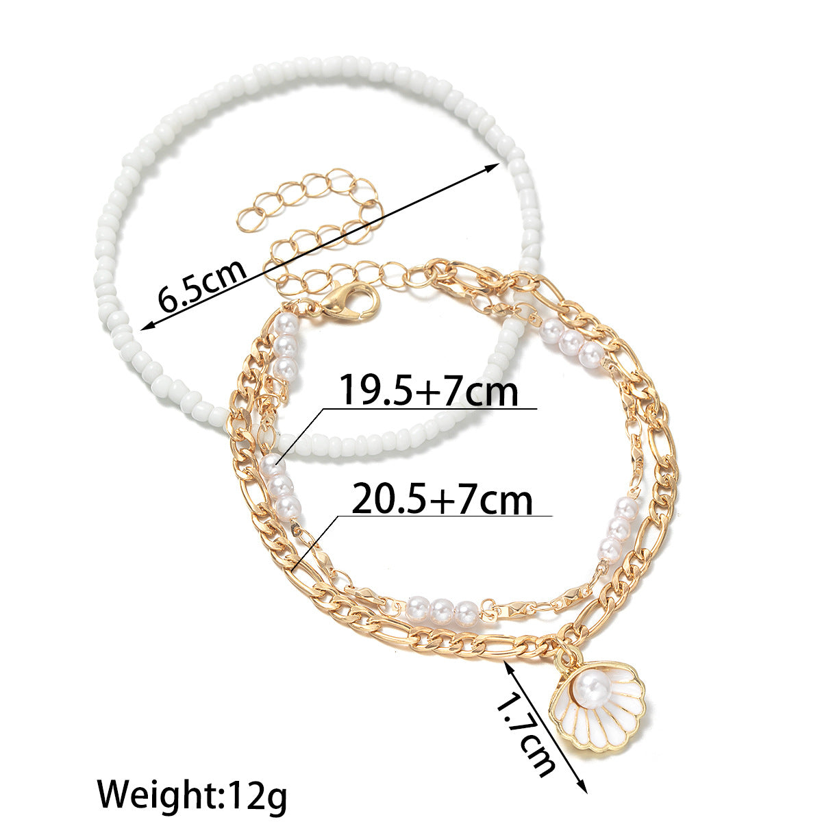 Wholesale alloy scallop pearl pendant rice beads elastic  anklet