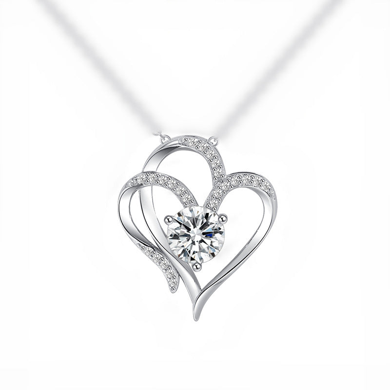 Wholesale Double Heart Pendant Zircon Love Necklace