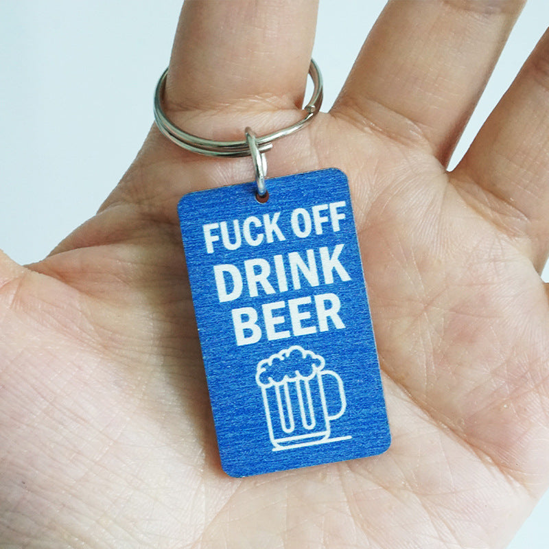 Wholesale 2pcs Fun and Humorous Wine Lover Warning Sign Wood Keychain ACC-KC-HY025