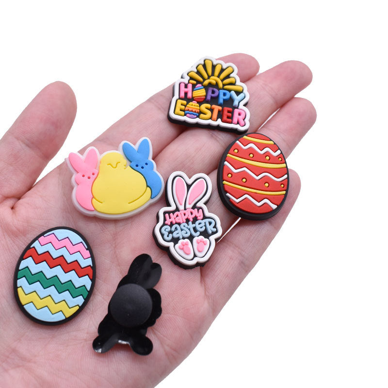 Wholesale Random 100pcs Easter PVC Soft Adhesive Hole Shoe Buckle DIY Decoration ACC-SC-RYY013