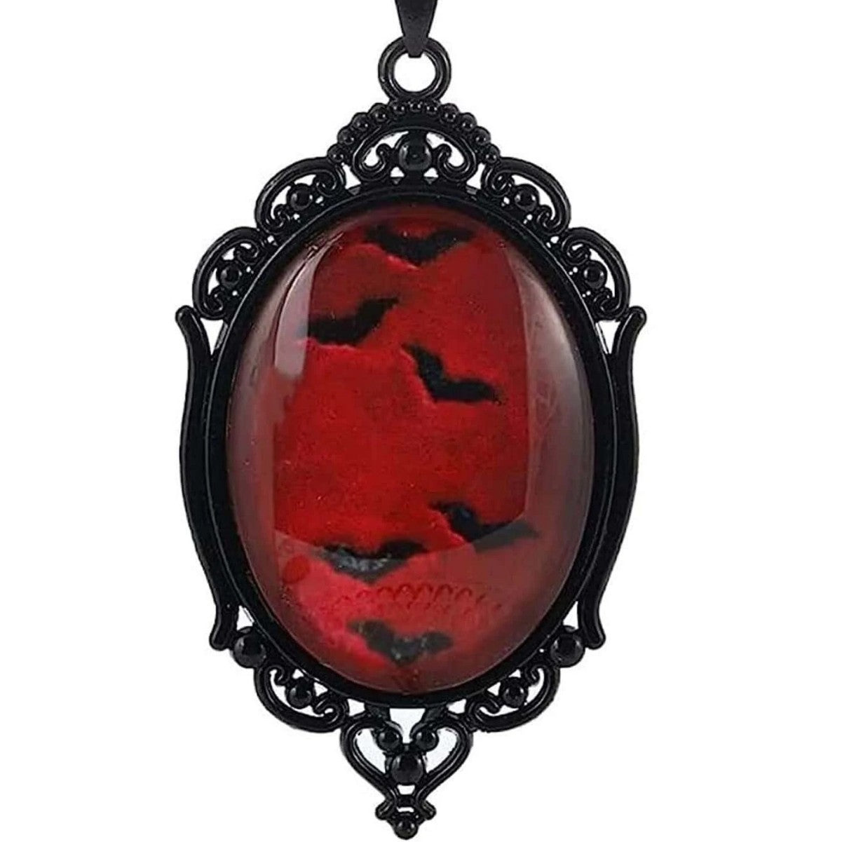 Wholesale Gothic Vampire Bat Pendant Necklace Black Glass Relief Trendy Jewelry Accessory