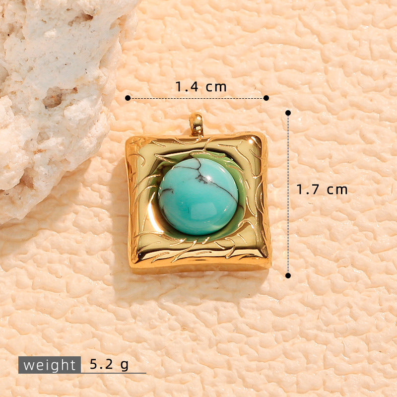 Wholesale Stainless steel square plaque inlaid with natural stone charms