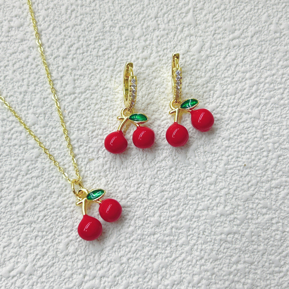 Wholesale Fruit Red Cherry Strawberry Necklace Earrings Jewelry Set