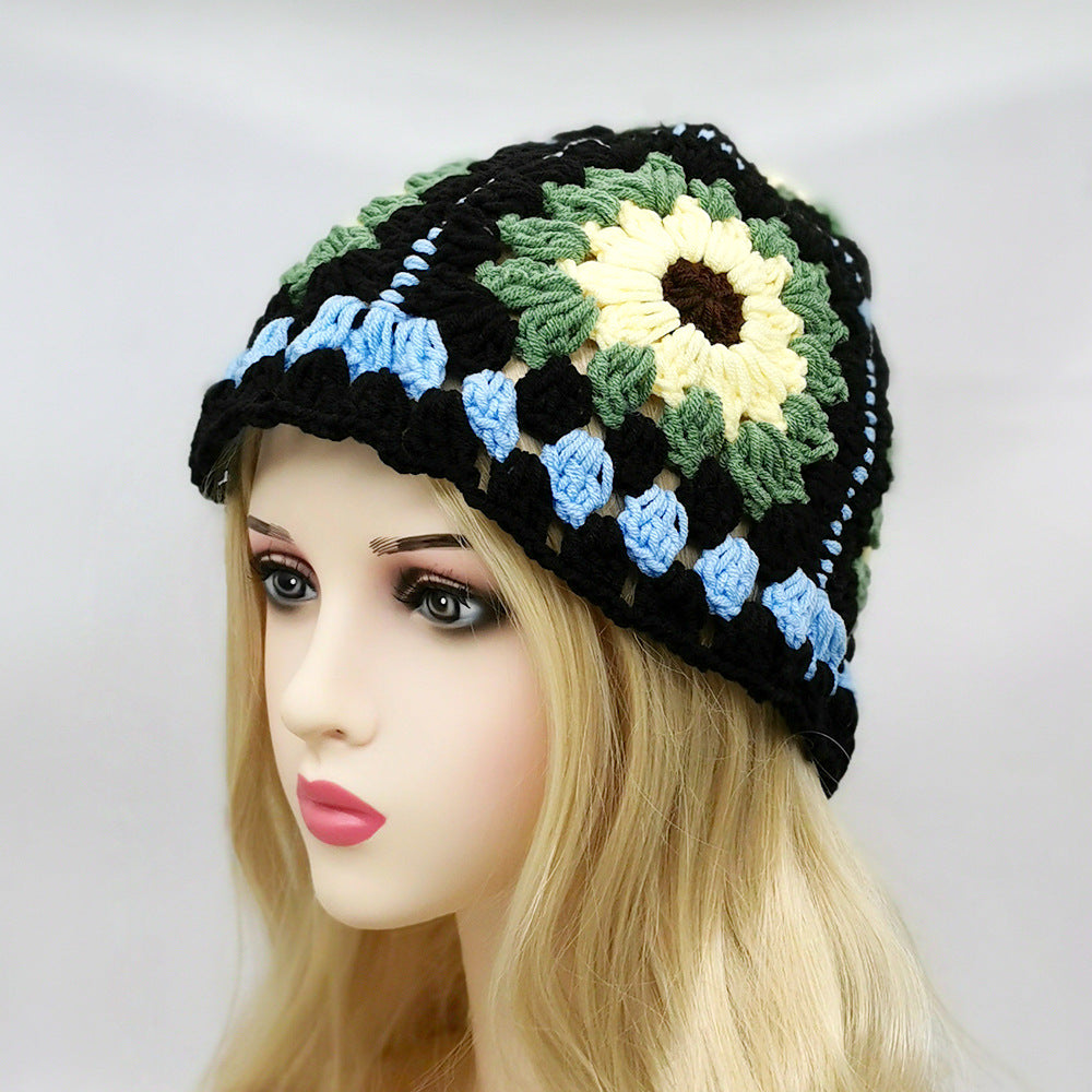 Wholesale  Vintage Hollow Flower Handmade Knitted Basin Hat