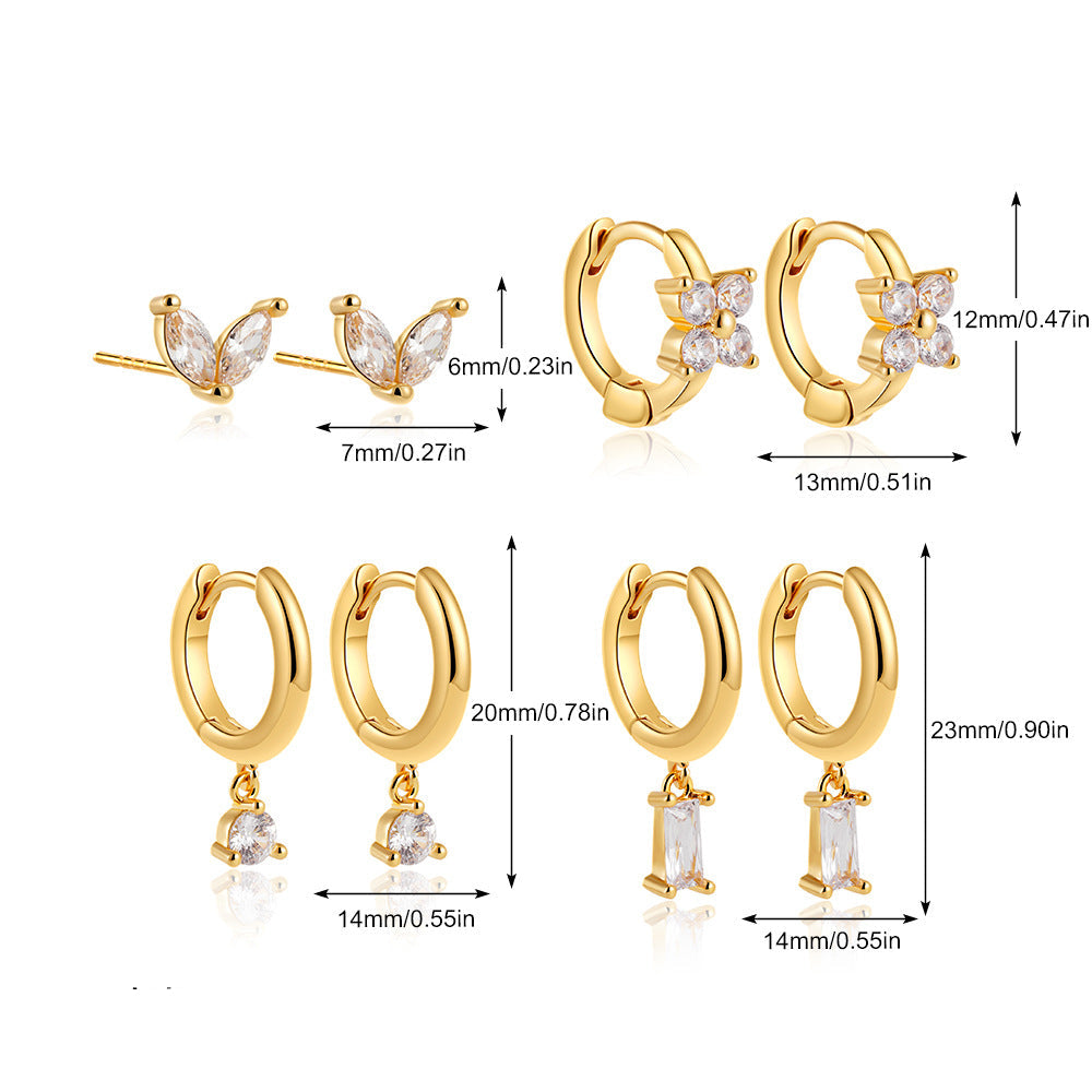 Wholesale 18K gold simple temperament inlaid zircon earrings