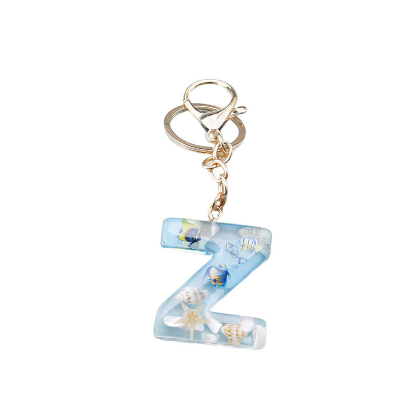 Wholesale Ocean tropical fish 26 English letters epoxy resin keychain