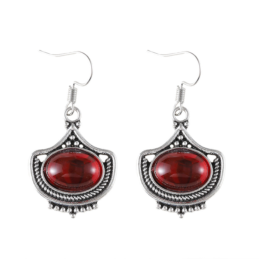 Wholesale Zinc Alloy Geometric Oval Gemstone Drop Earrings And Necklace Set Fashion Jewelry Accessory For Boutique Resale
