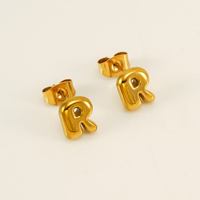 Wholesale 26 Letter Earrings Plated with 18K Gold Mini Letter Earrings Stainless Steel Earrings ACC-ES-ZhongYao008