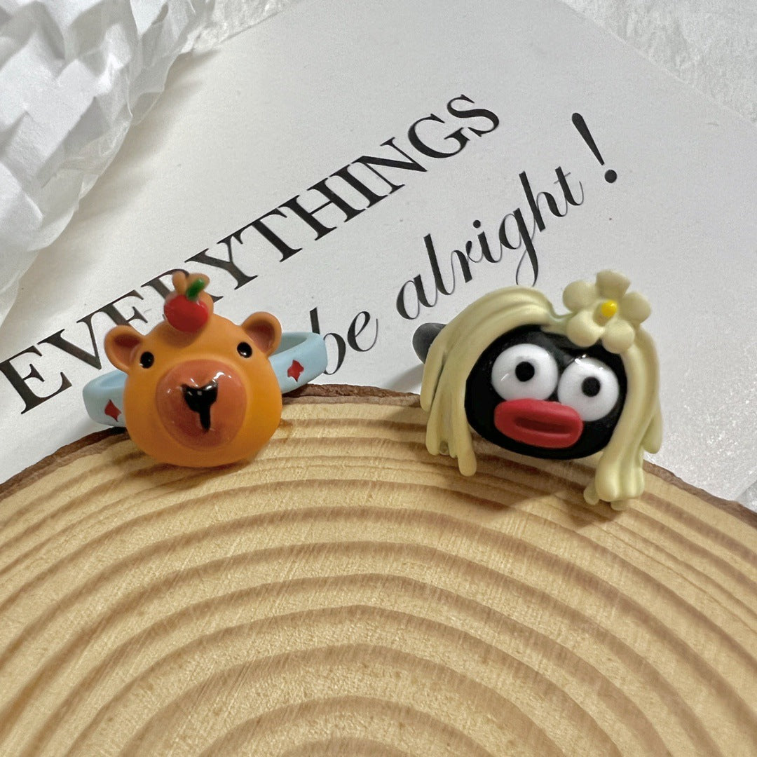 Wholesale  Fun Ugly Cute Marmot Ring Funny Personality Adjustable Diet Finger Ring