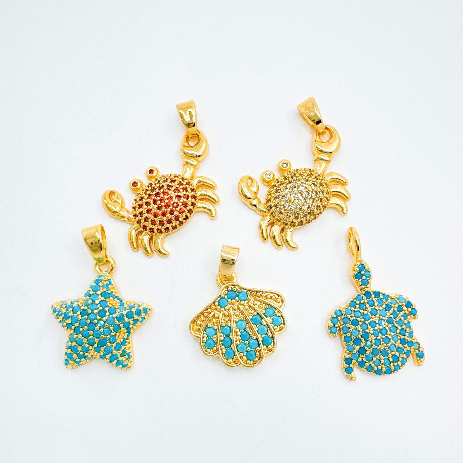Wholesale Ocean Animal Pendant Necklace Penguin Shell Crab Design Gold Plated Copper Zircon Jewelry Accessory