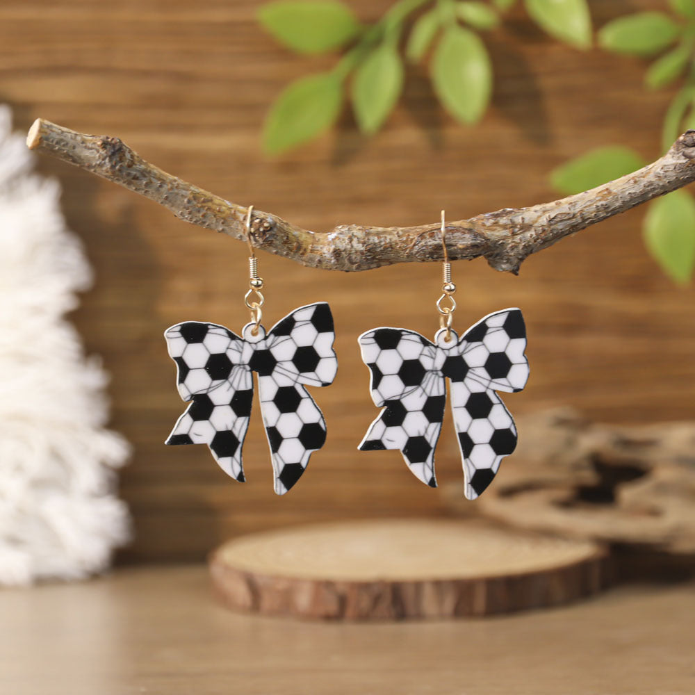 Wholesale Sports style football and rugby bow earrings