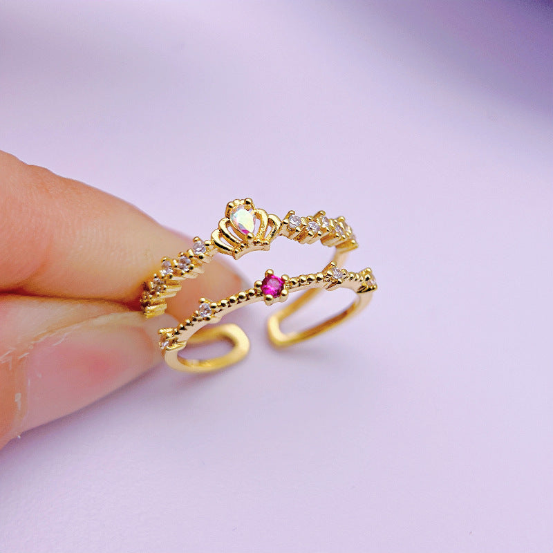 Wholesale Double Line Colored Diamond Super Sparkling Moonstone Rings ACC-RS-YXY034