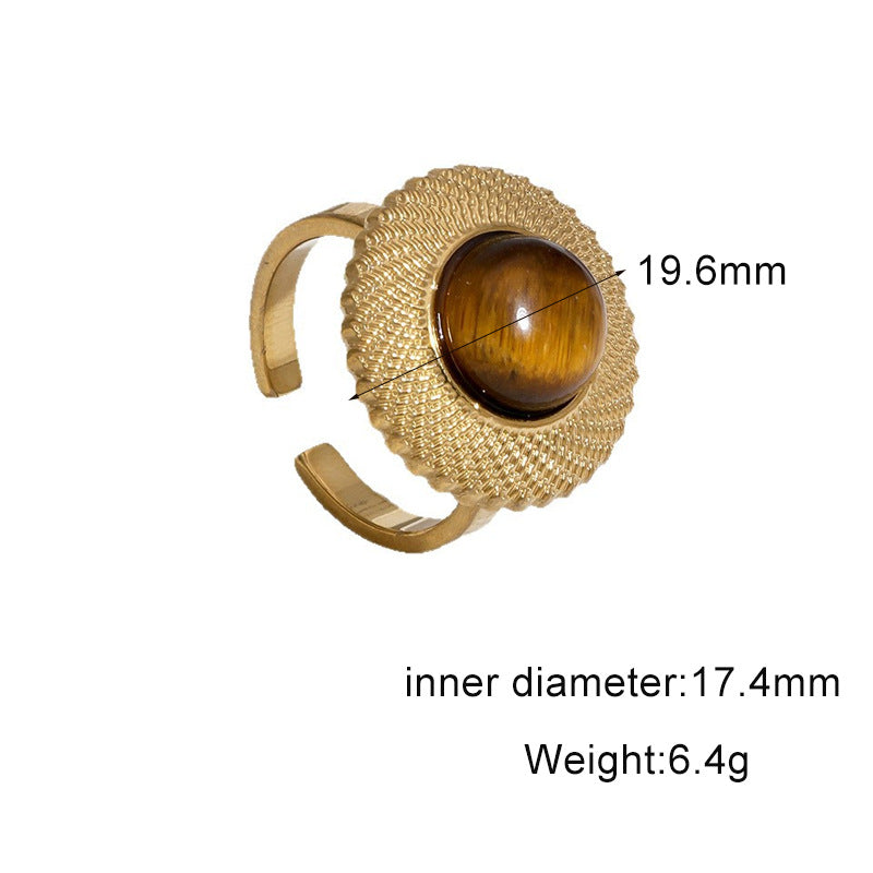 Wholesale Vintage Stainless Steel Open Ring Tiger Eye Stone Fashion Accessory for Resale