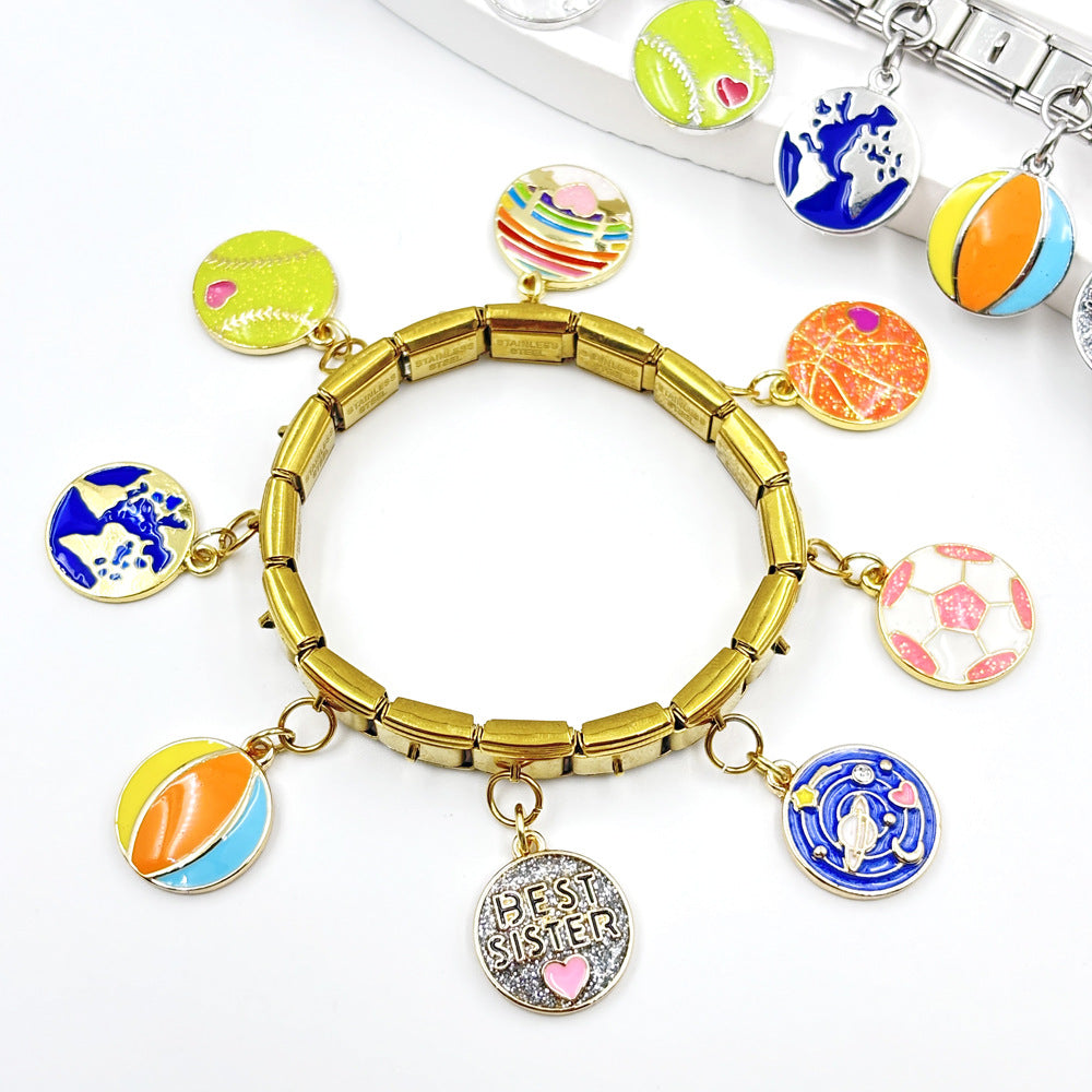 Wholesale  Italian Charm Bracelet 9mm DIY  Football Basketball Ball   Creative Stainless Steel Composable Bracelet