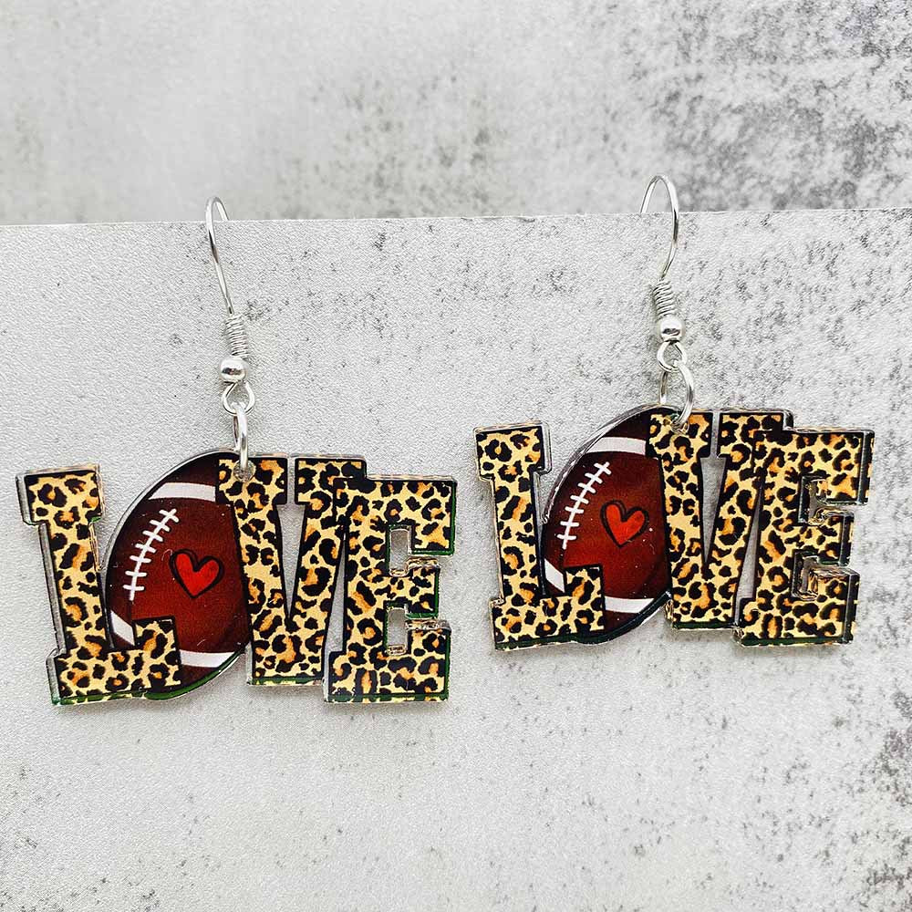 Wholesale Games Themed Leopard Print Football Acrylic Earrings ACC-ES-CY012