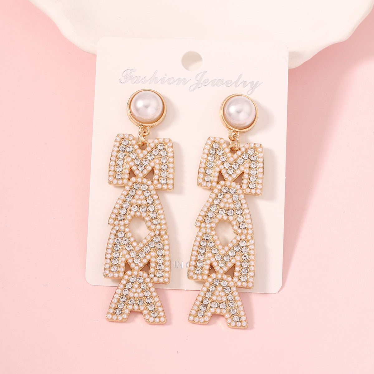 Wholesale MAMA Mother's Day Diamond Pearl Earrings
