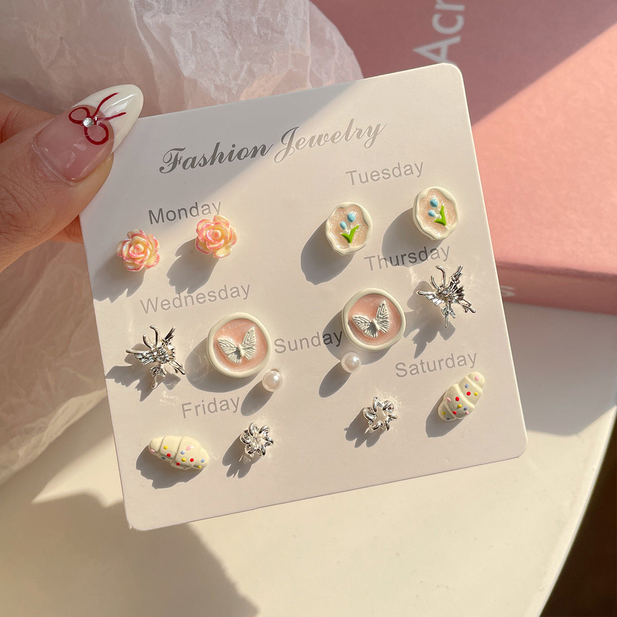 Wholesale Butterfly Earring Set Pink Girl Earrings Bow Earrings ACC-ES-ShuangXiang001