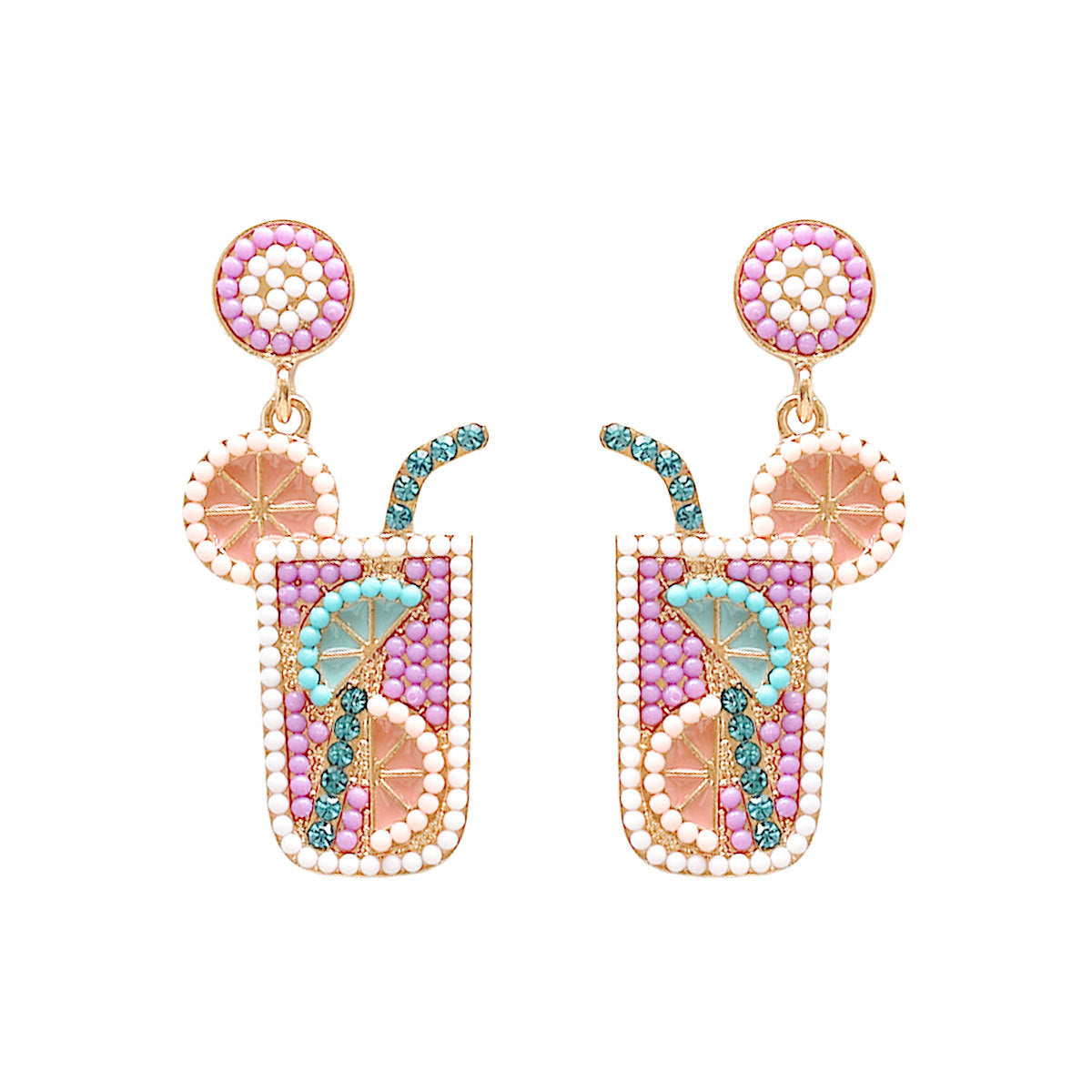 Wholesale Summer Drip Oil Rice Beads Set with Diamonds Wine Cup Cold Drink Cup Alloy Earrings ACC-ES-JiaQi002