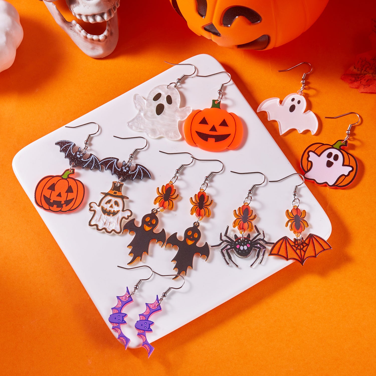 Wholesale  Cartoon Acrylic Heart Ghost Pumpkin Smiley Face Earrings
