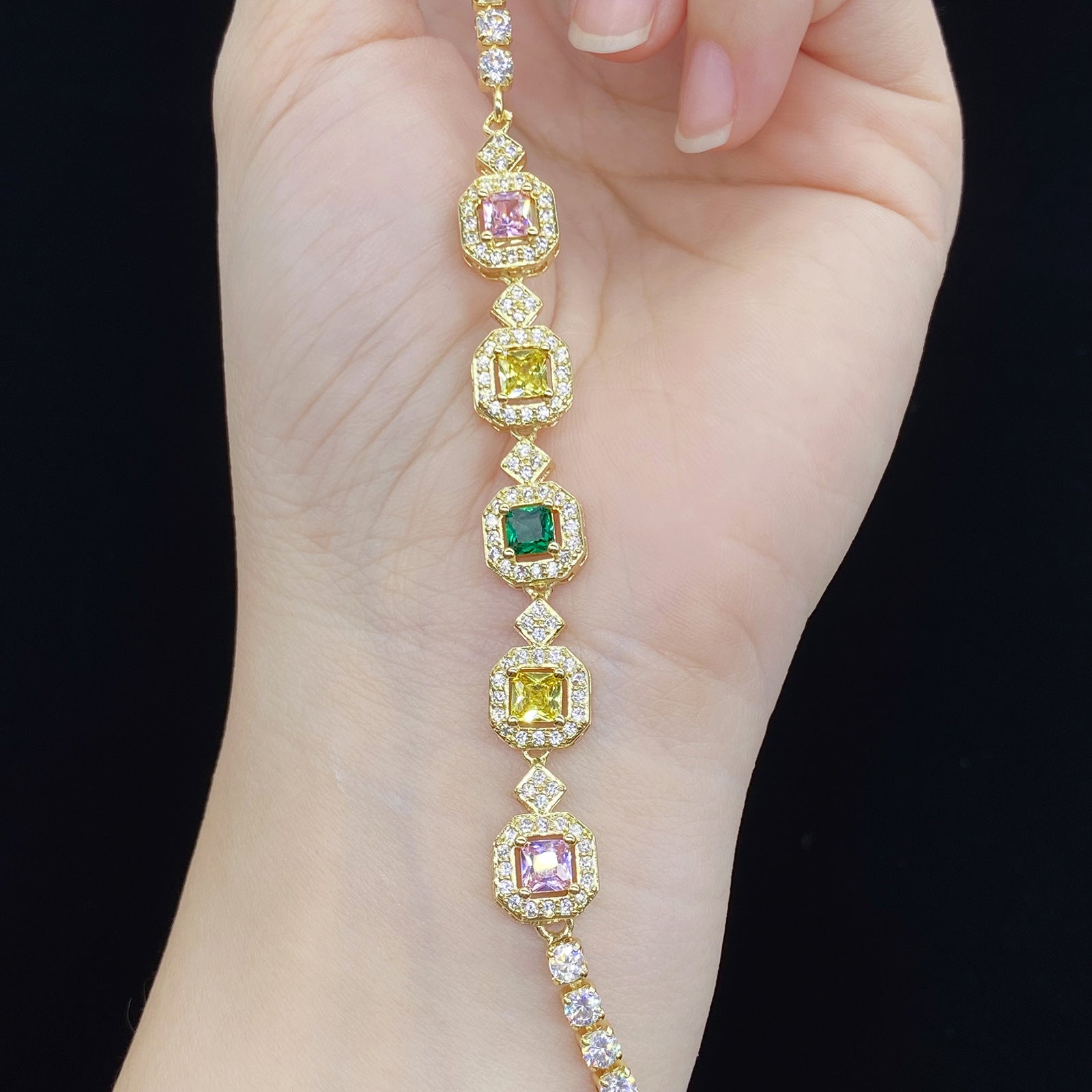 Wholesale Colorful Tourmaline Square Diamond Bracelet ACC-BT-KaLuoqi001