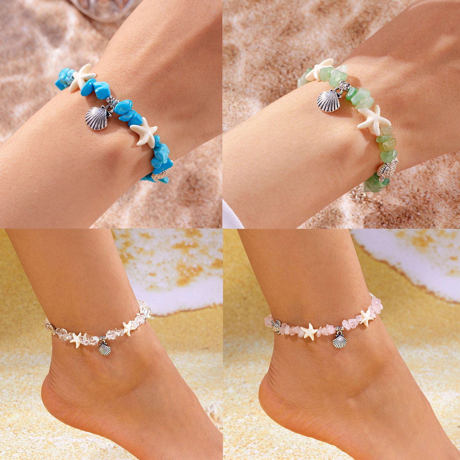 Wholesale  gravel bracelet anklets  shell starfish turtle bracelet