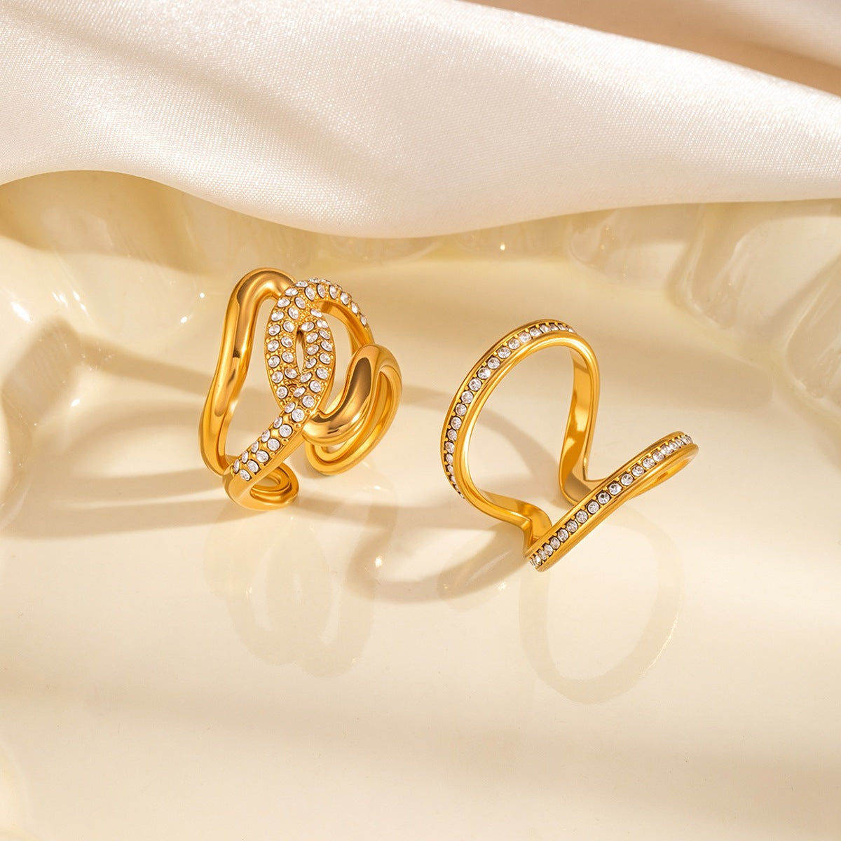 Wholesale Twisted Double Layer Open Ring Titanium Steel Fashion Jewelry Accessory Gift for Women