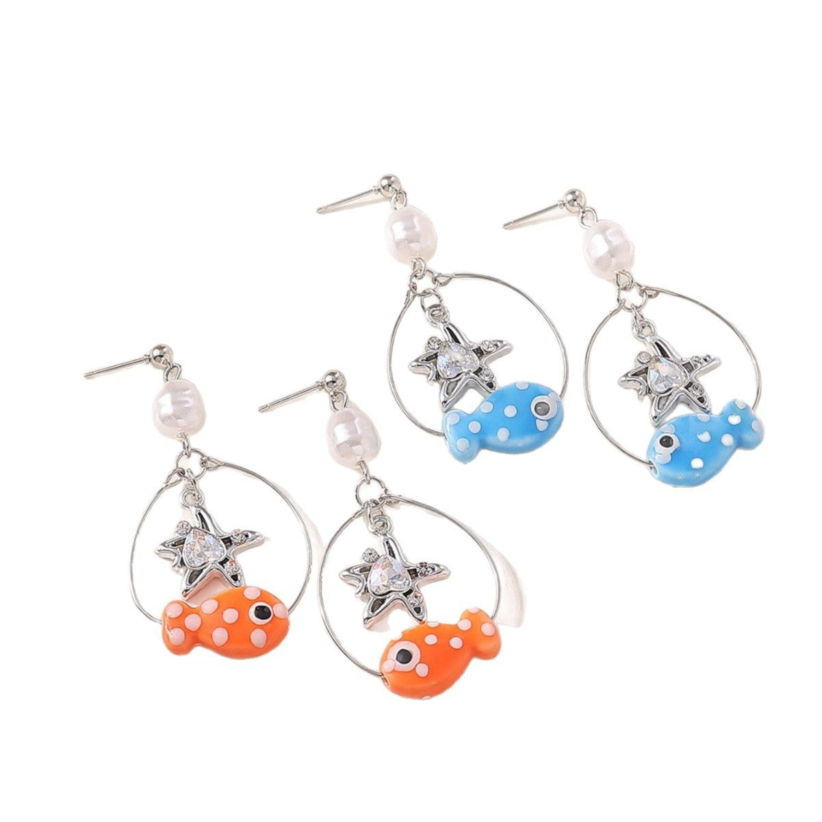 Wholesale Ocean cartoon cute little fish love star pendant earrings