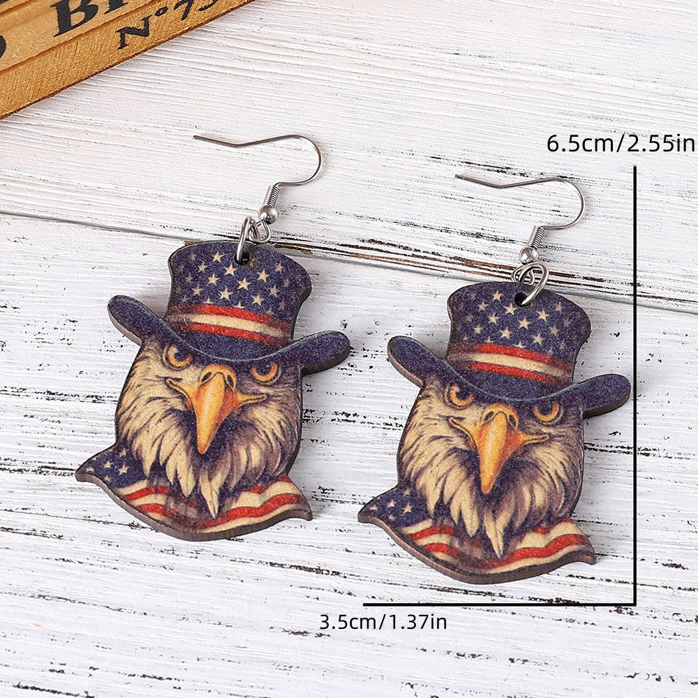 Wholesale American Independence Day Eagle Sunflower Love Leaf Wooden Double Sided Earrings ACC-ES-ChuLian011